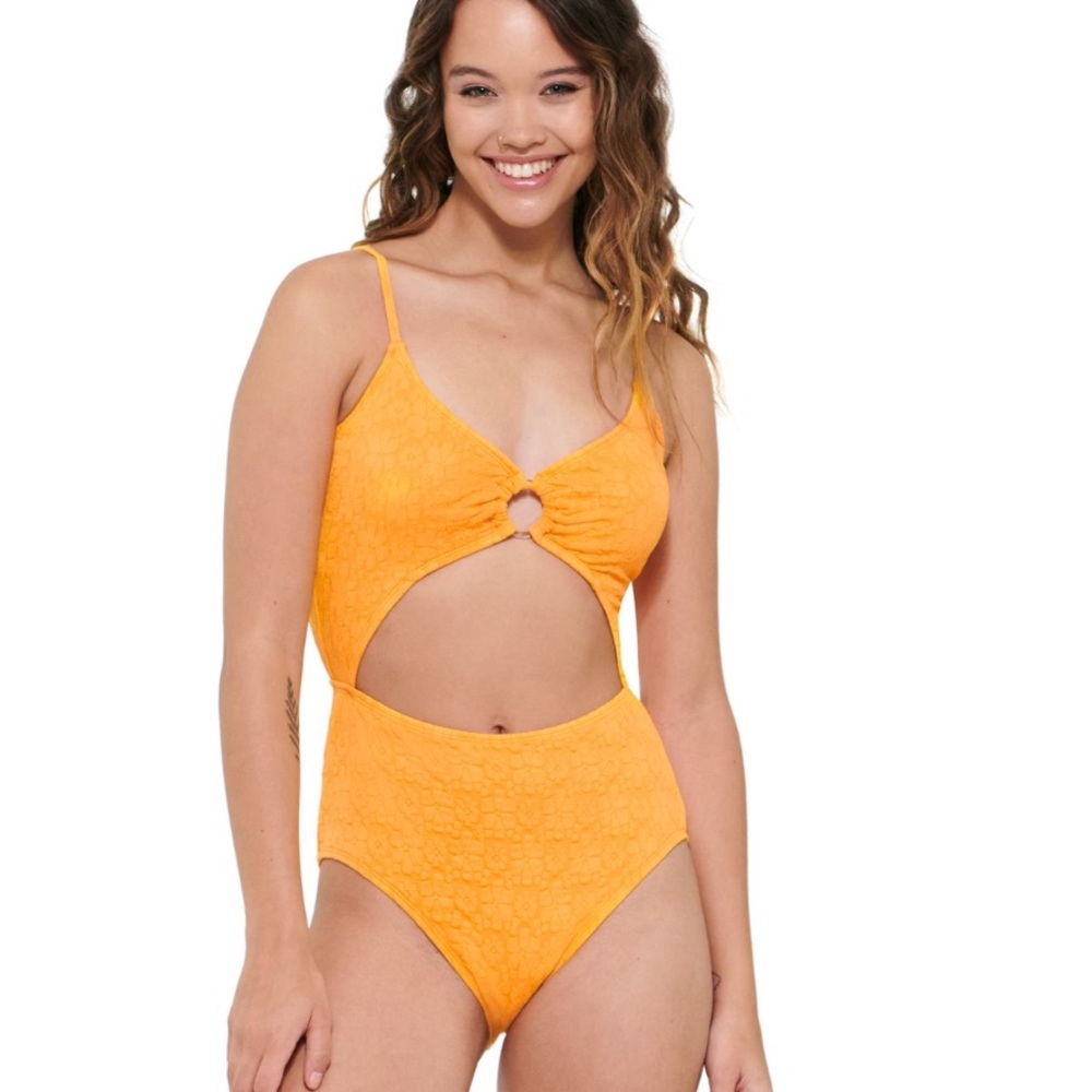 Juniors Ninety-Nine Degrees° Monokini Texture O-Ring 1PC Swimsuit - Size XXL
